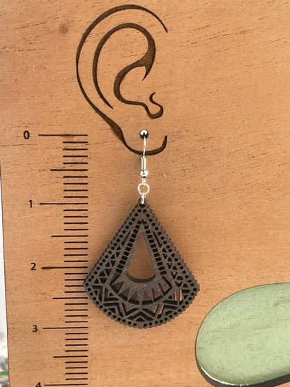 Truly Olive Lightweight Wood Mandala Earrings - Half Bell Shape - Earrings Dangle Earrings