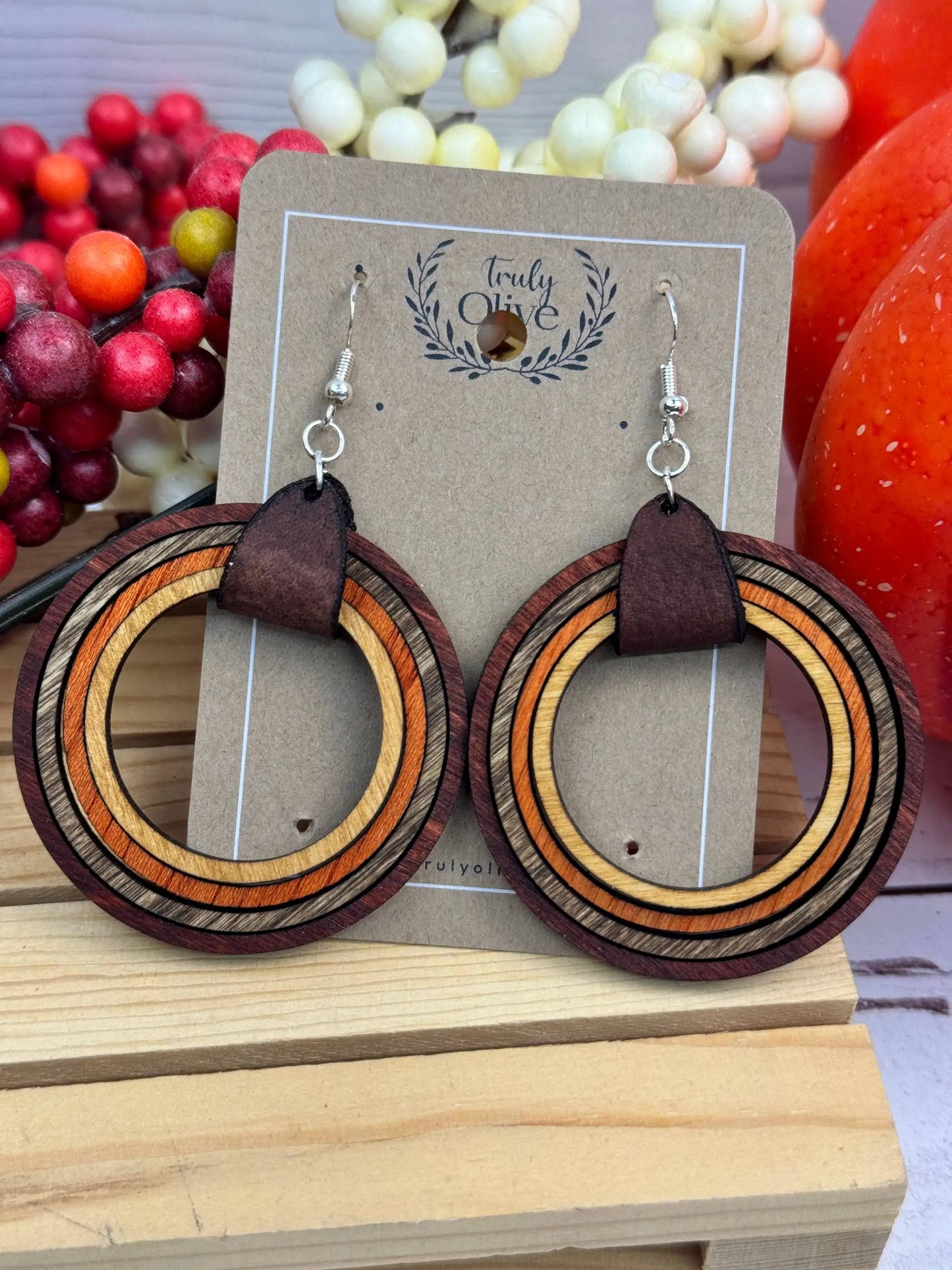 Truly Olive Nested Wood Hoop Earrings - Earrings Dangle Earrings