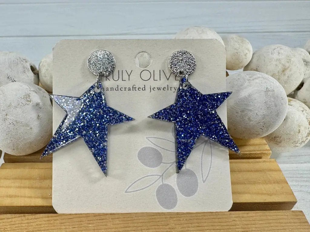 Truly Olive Star Spangled Patriotic Star Post Back Earrings - Earrings Dangle Earrings