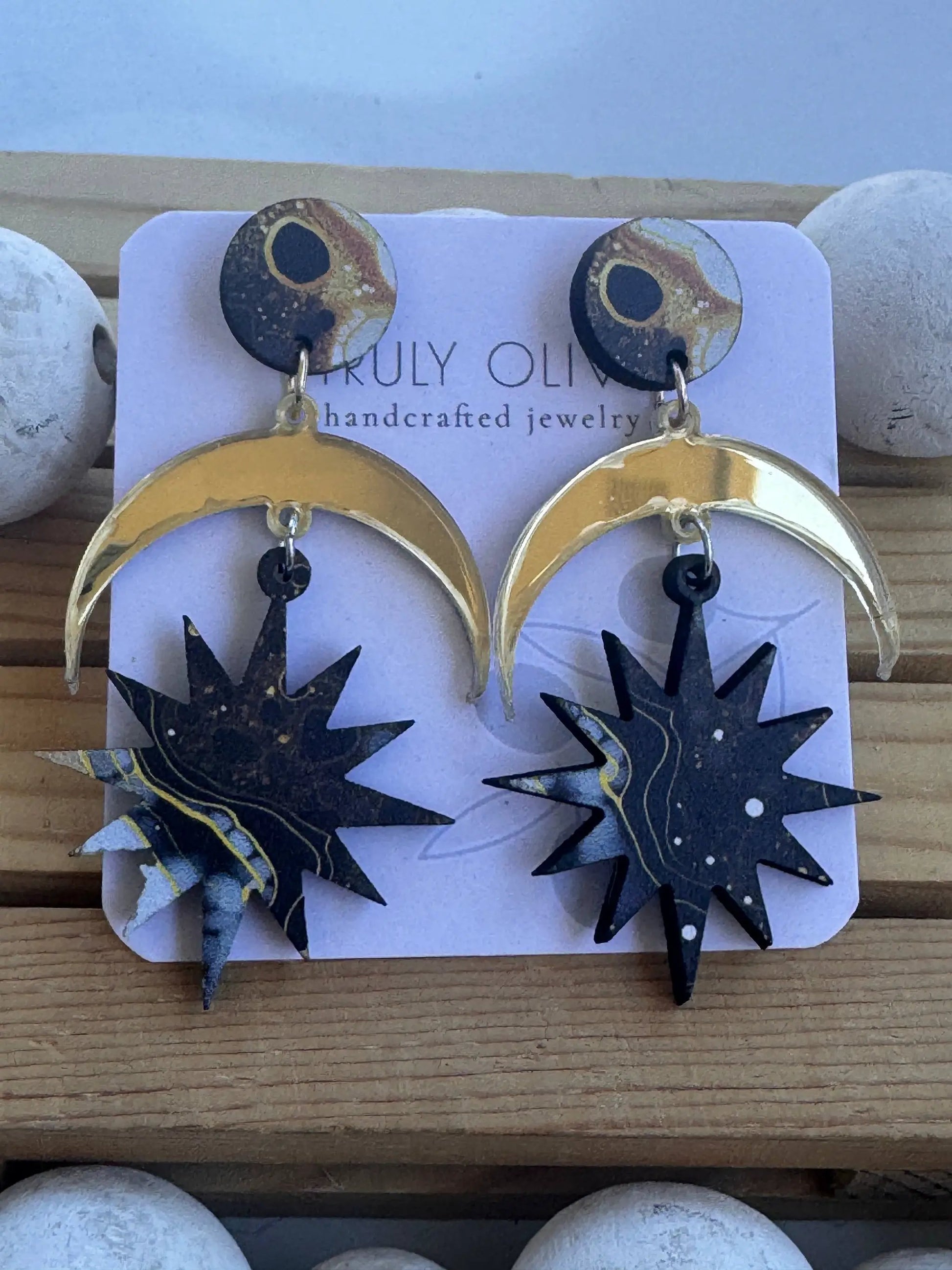 Truly Olive Elegant of Moon and Stars Dangle Earrings - Earrings Dangle Earrings