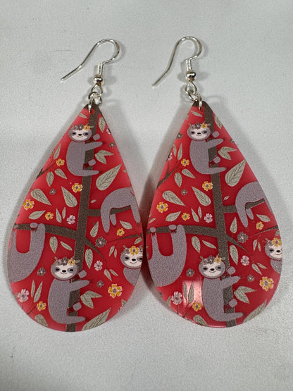 Truly Olive Adorable Pink Acrylic Sloth Earrings - Earrings Dangle Earrings