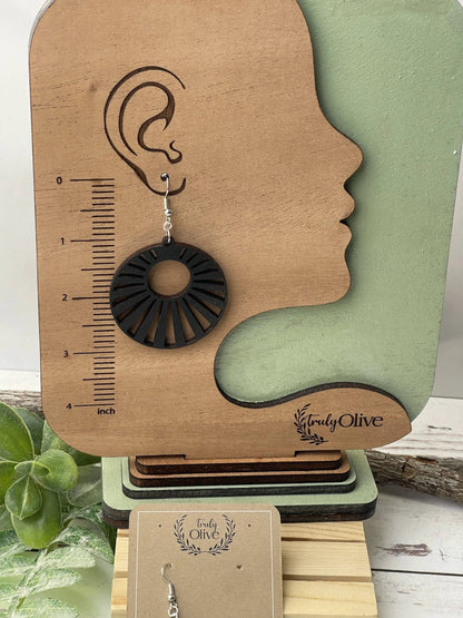 Truly Olive Wood Mandala Earrings in a Unique Fanned Out Circle Shape - Earrings Dangle Earrings