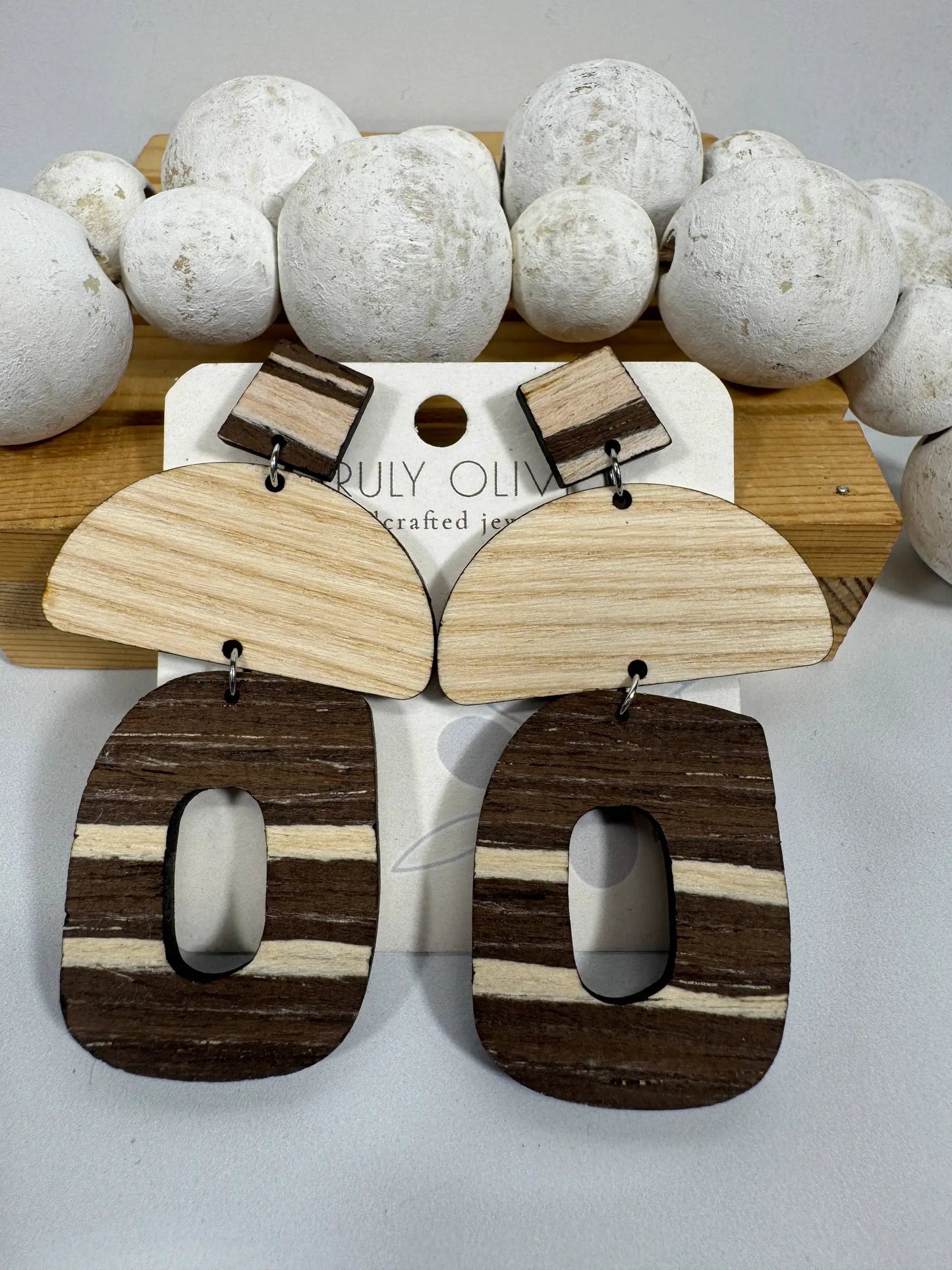 Truly Olive Cafe Mocha Chai Wooden Earrings - Earrings Dangle Earrings