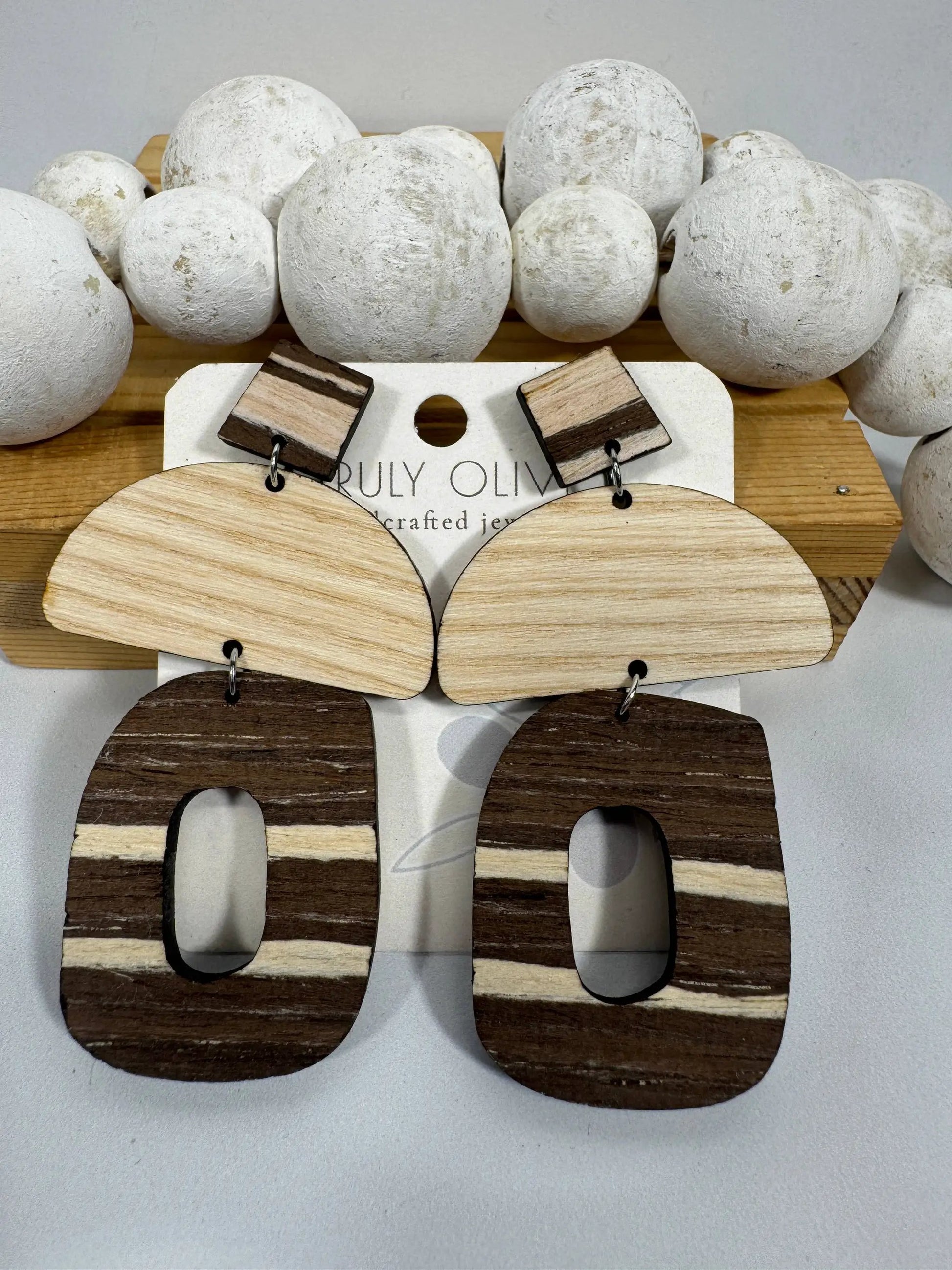 Truly Olive Cafe Mocha Chai Wooden Earrings - Earrings Dangle Earrings
