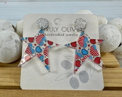 Truly Olive Star Spangled Patriotic Star Post Back Earrings - Earrings Dangle Earrings