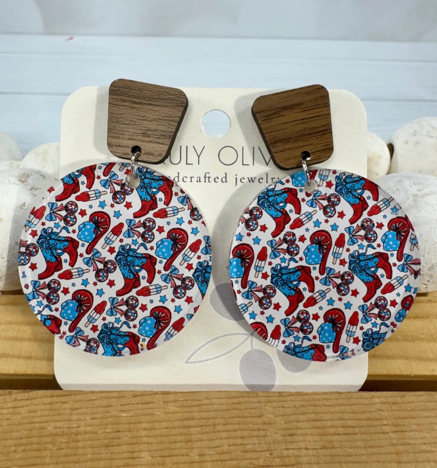 Trulyolive Patriotic Tiered Western Boots and Hat Post Back Earrings - Earrings Dangle Earrings