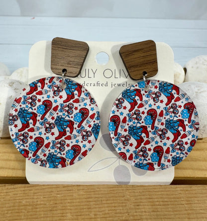 Trulyolive Patriotic Tiered Western Boots and Hat Post Back Earrings - Earrings Dangle Earrings