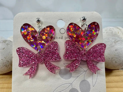 Trulyolive Heart Bows Dangle Earrings - Earrings