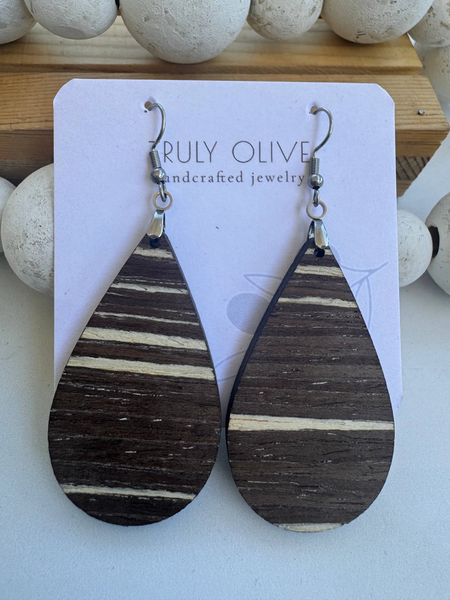 Truly Olive Dark Mocha Exotic Cafe Collection Wood Earrings - Earrings Dangle Earrings