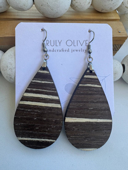 Truly Olive Dark Mocha Exotic Cafe Collection Wood Earrings - Earrings Dangle Earrings