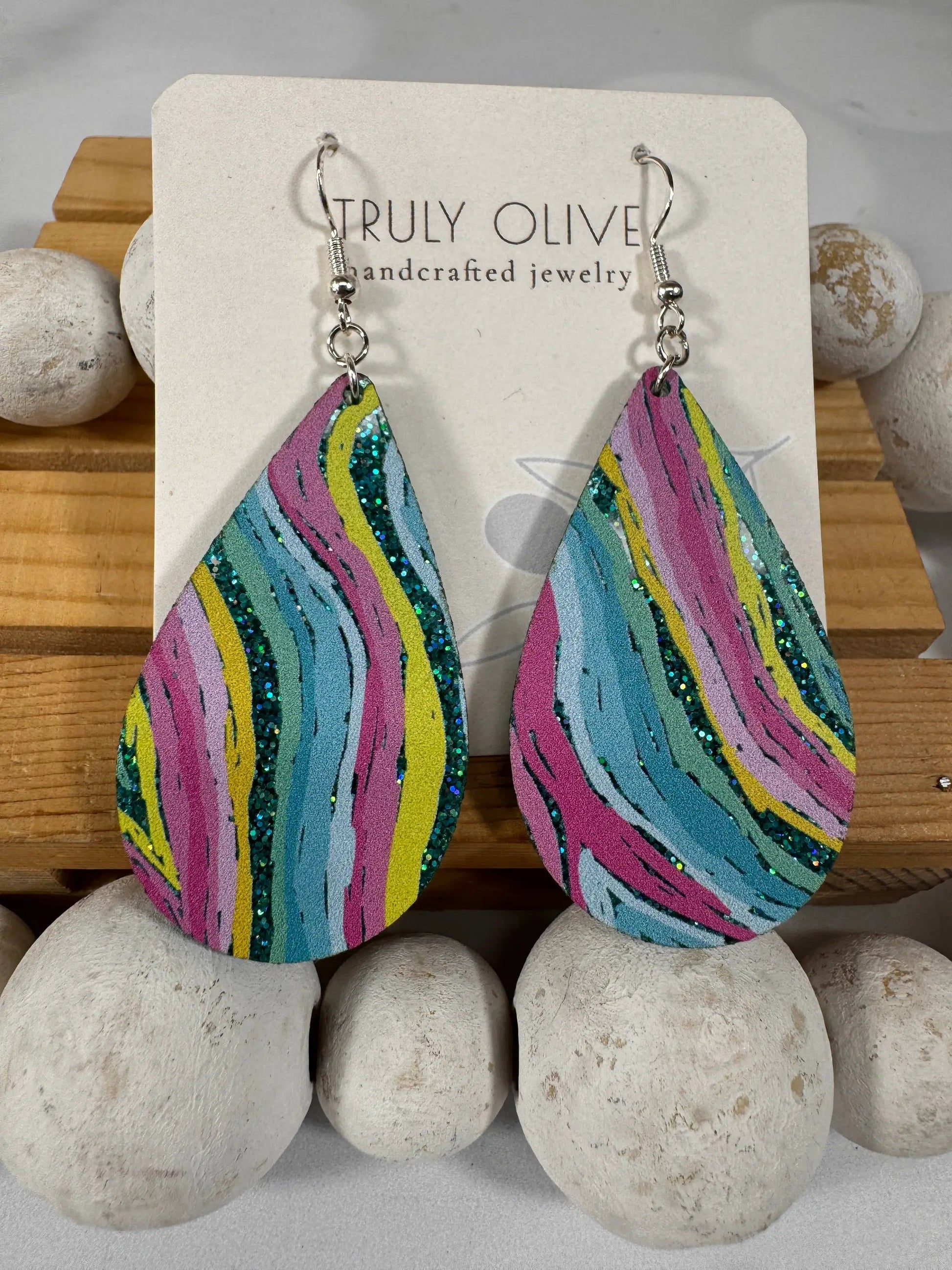 Truly Olive Colorful Wavey Pattern Acrylic Earrings - Earrings Dangle Earrings
