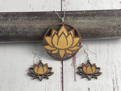 Truly Olive Exquisite Lotus Flower Necklace and Earrings Set - Jewelry Sets Jewelry Set