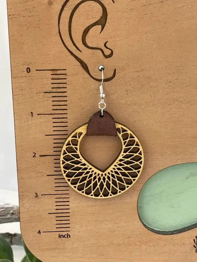 Truly Olive Leather and Wood Hoop Earrings - Earrings Dangle Earrings