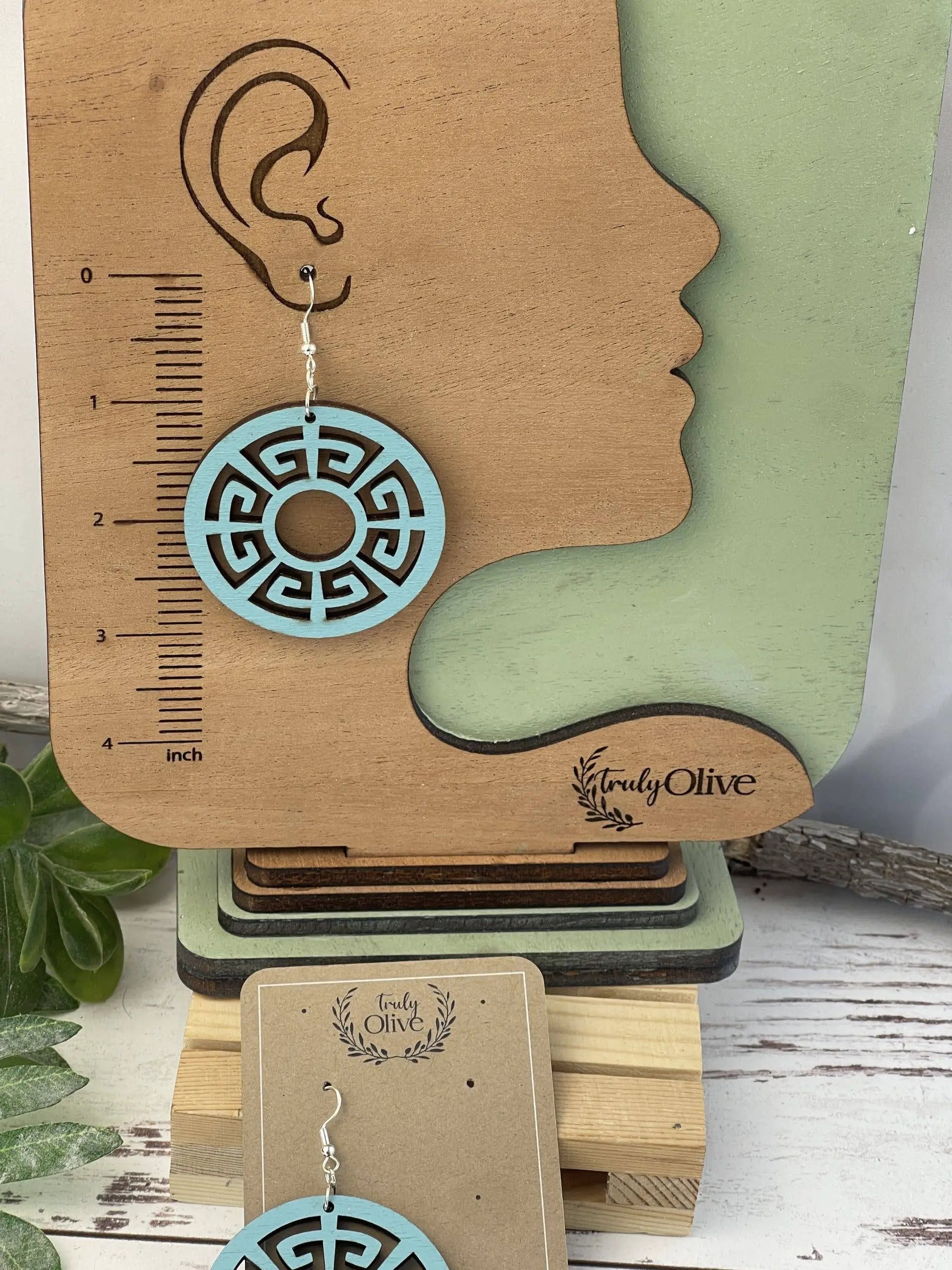 Truly Olive Discover the Exquisite Aura of Ornate Wood Mandala Earrings - Earrings Dangle Earrings