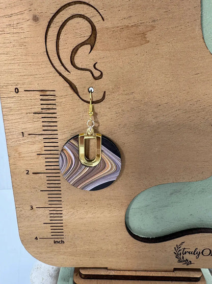 Truly Olive Vintage Swirl Pattern Wood Earrings - Earrings Dangle Earrings
