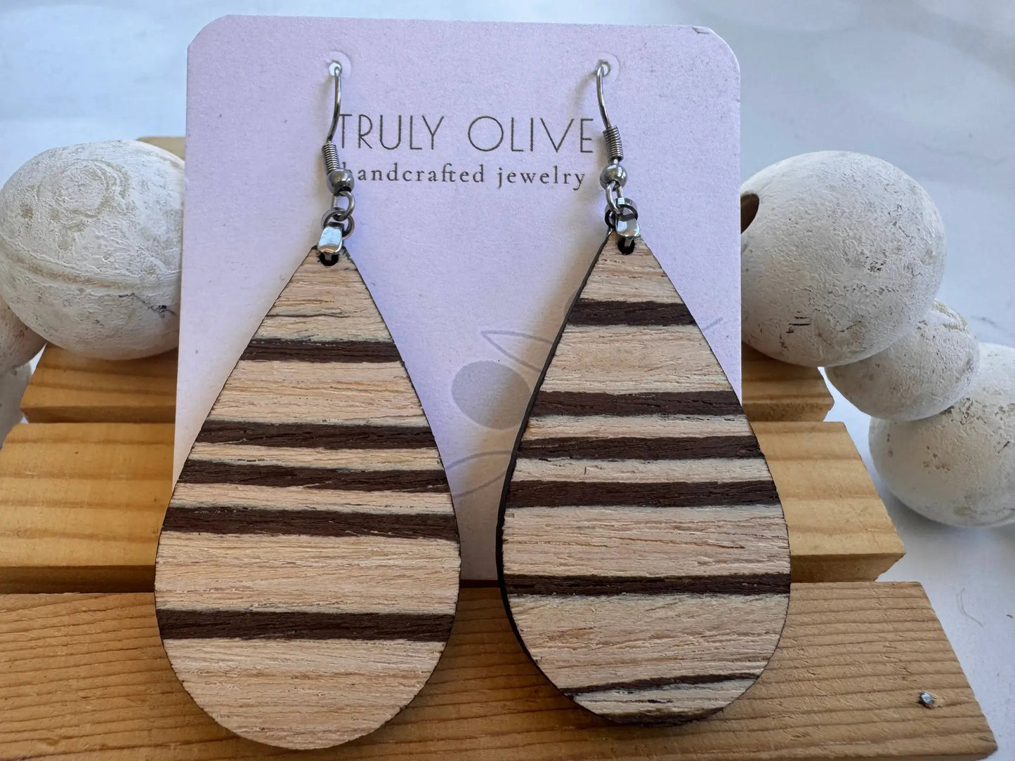 Truly Olive Natural Exotic Brazilian Oak Cafe Collection Wood Earrings - Earrings Hoop Earrings