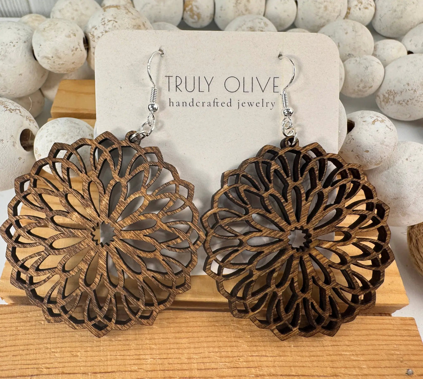 Truly Olive Wooden Oval Lightweight Earrings - Earrings Dangle Earrings