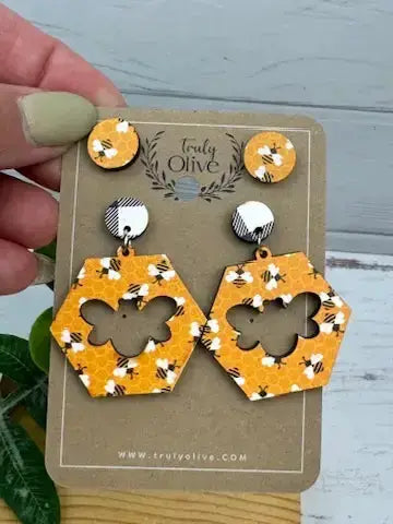 Truly Olive Yellow Bumble Bee Dangles - Earrings Dangle Earrings