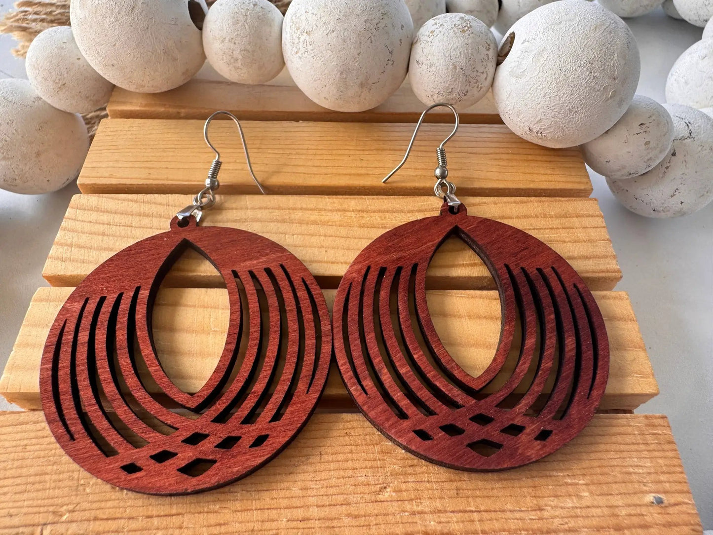 Truly Olive Circle Wooden Lightweight Earrings - Earrings Dangle Earrings