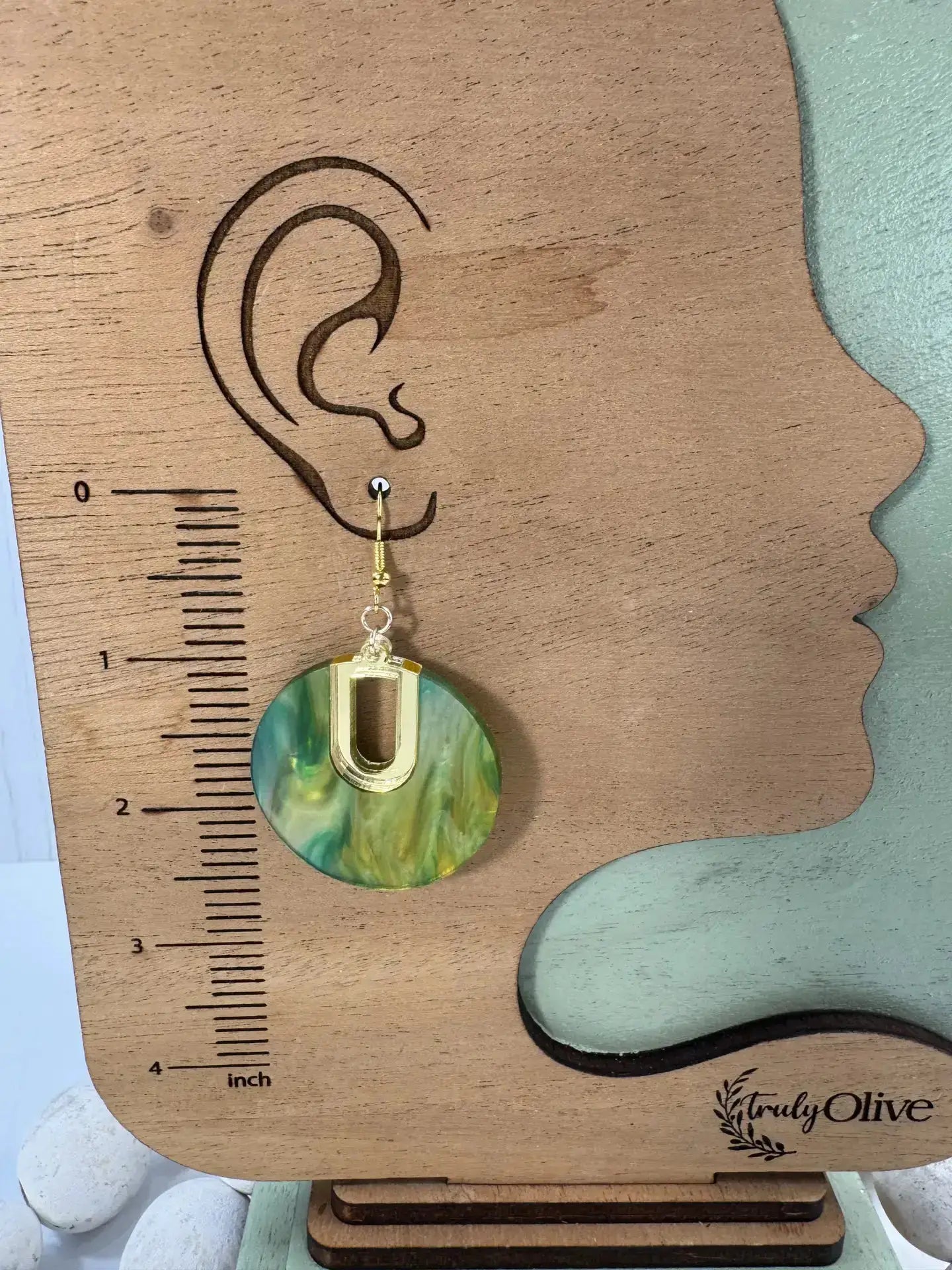 Truly Olive Green Swirl Pattern Resin Earrings Gift For Her - Earrings Dangle Earrings
