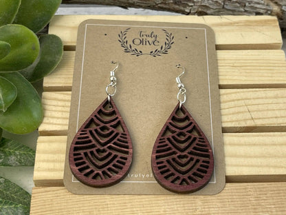 Truly Olive Geometric Small Wooden Earrings - Earrings Dangle Earrings