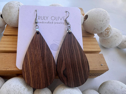 Truly Olive Double Shot Exotic Espresso Cafe Collection Wood Earrings - Earrings Dangle Earrings