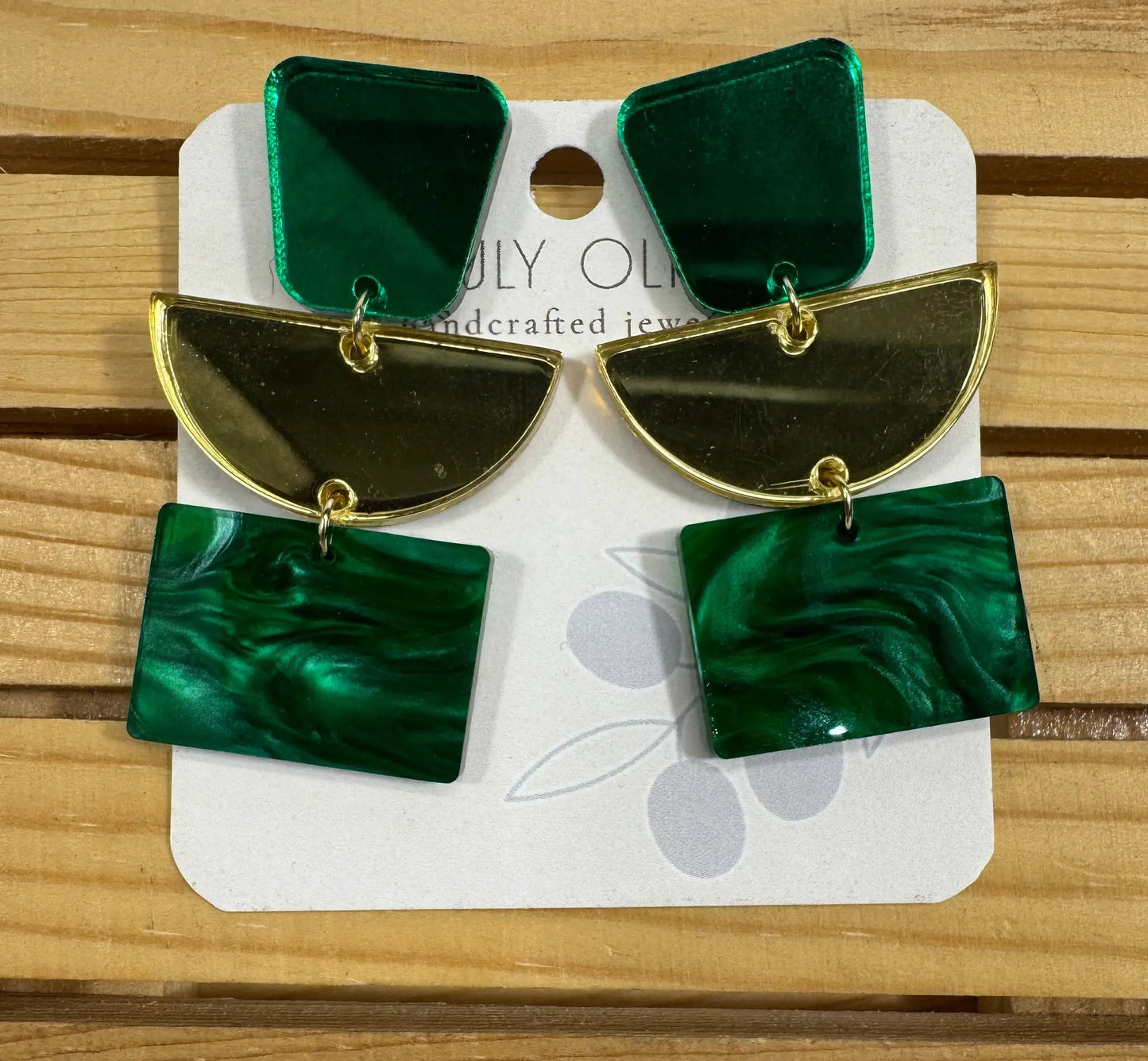 Truly Olive Green and Gold Dazzling Holiday Dangles - Earrings Dangle Earrings