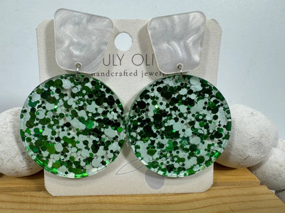 Truly Olive Green and White Tiered Holiday Earrings - Earrings Dangle Earrings