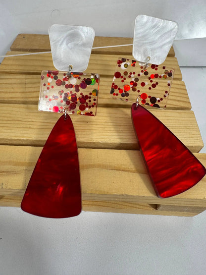 Truly Olive Red and White Long Dangle Holiday Earrings - Earrings Dangle Earrings