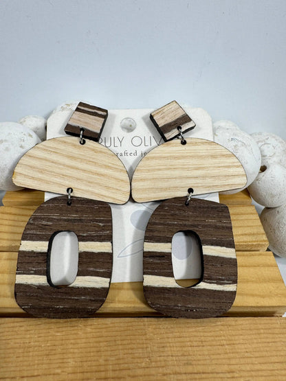 Truly Olive Cafe Mocha Chai Wooden Earrings - Earrings Dangle Earrings