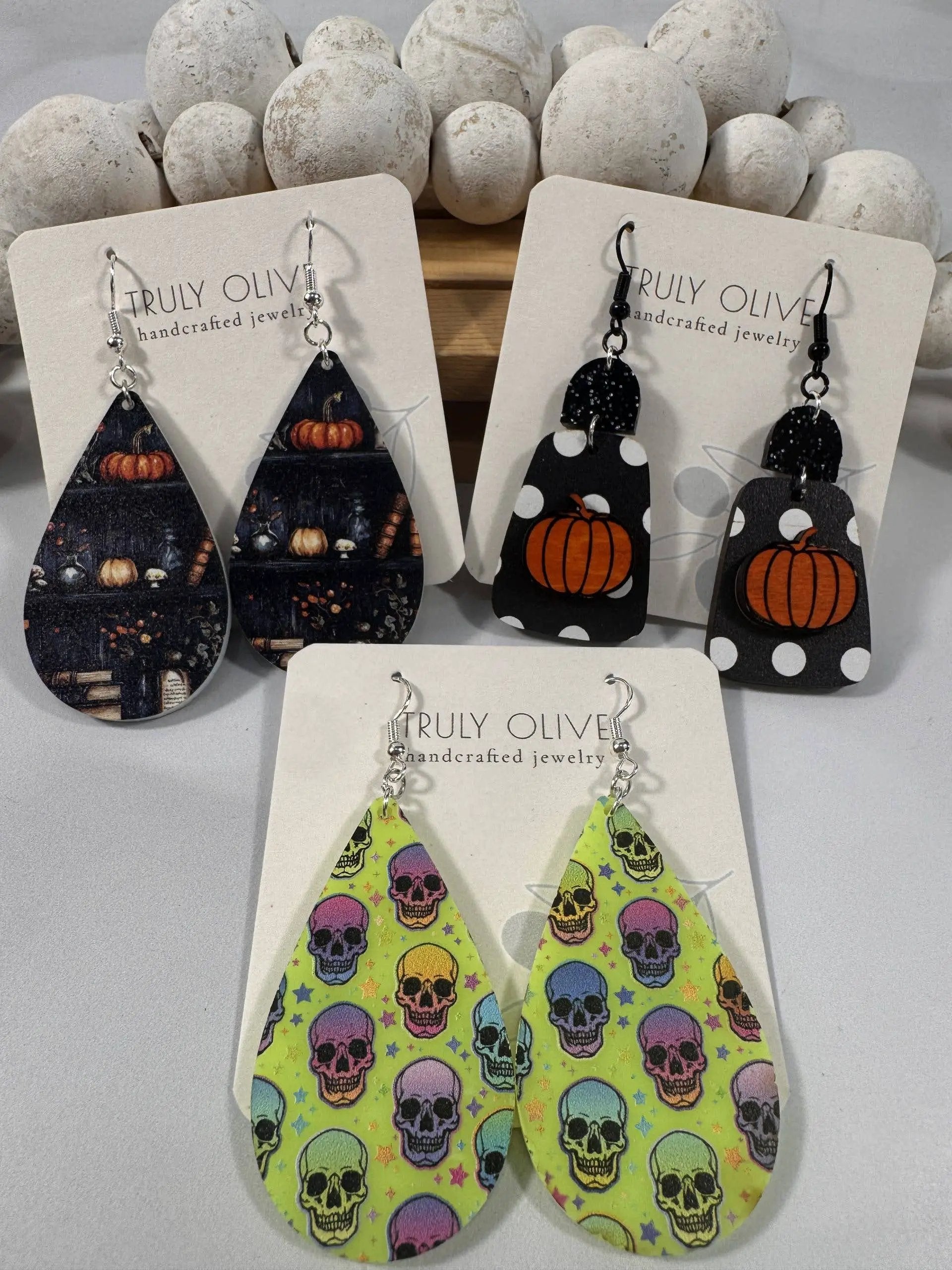 Truly Olive Cute Fall Pumpkin Polk A Dots - Earrings Dangle Earrings