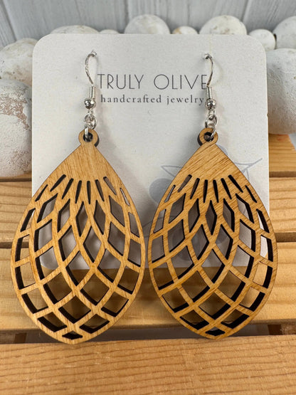 Truly Olive Wood Mandala Earrings Lightweight and Super Comfortable - Earrings Dangle Earrings