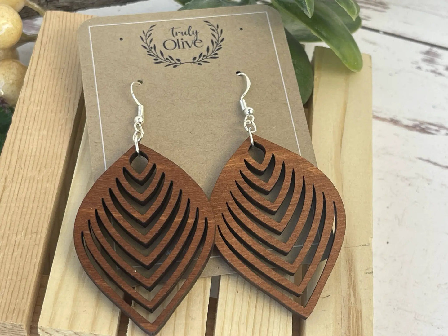 Truly Olive Stylish Pear Shape Lightweight Wood Earrings - Earrings Dangle Earrings