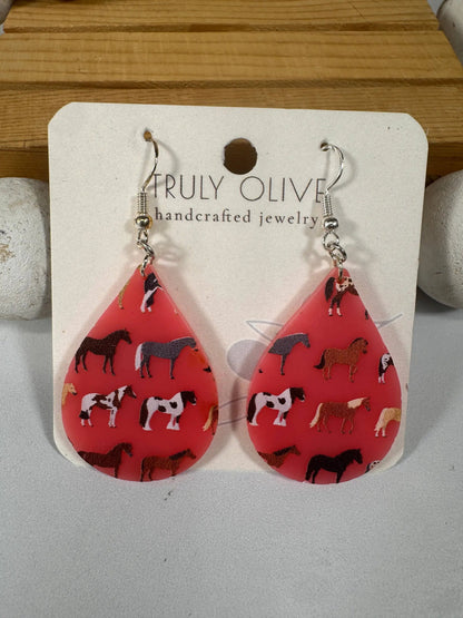 Truly Olive Adorable Acrylic Pink Horse Earrings - Earrings Dangle Earrings