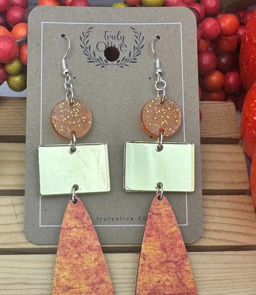 Truly Olive Gold and Orange Fall Dangle Earrings - Earrings Dangle Earrings
