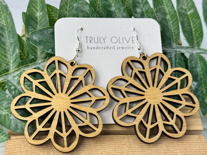 Truly Olive Wooden Boho Statement Earrings - Earrings Dangle Earrings