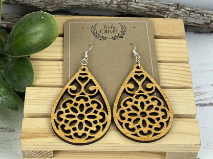 Truly Olive Natural Wooden Earrings - Earrings Dangle Earrings