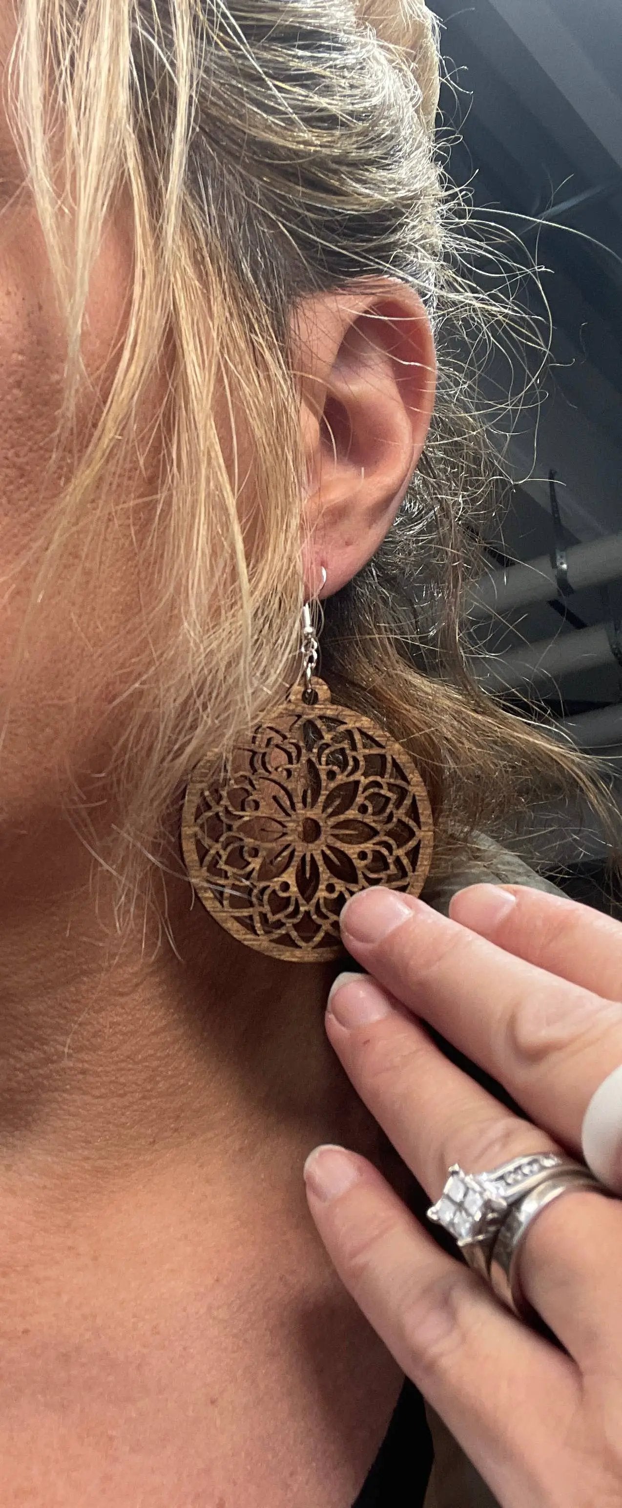 Truly Olive Circle Shape Lightweight Wood Mandala Earrings - Earrings Dangle Earrings