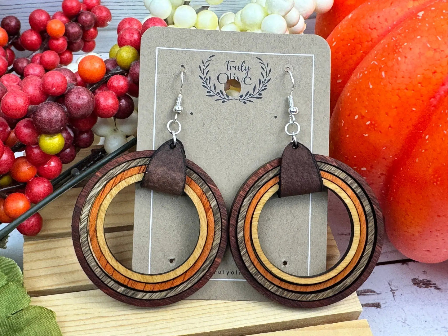 Truly Olive Nested Wood Hoop Earrings - Earrings Dangle Earrings