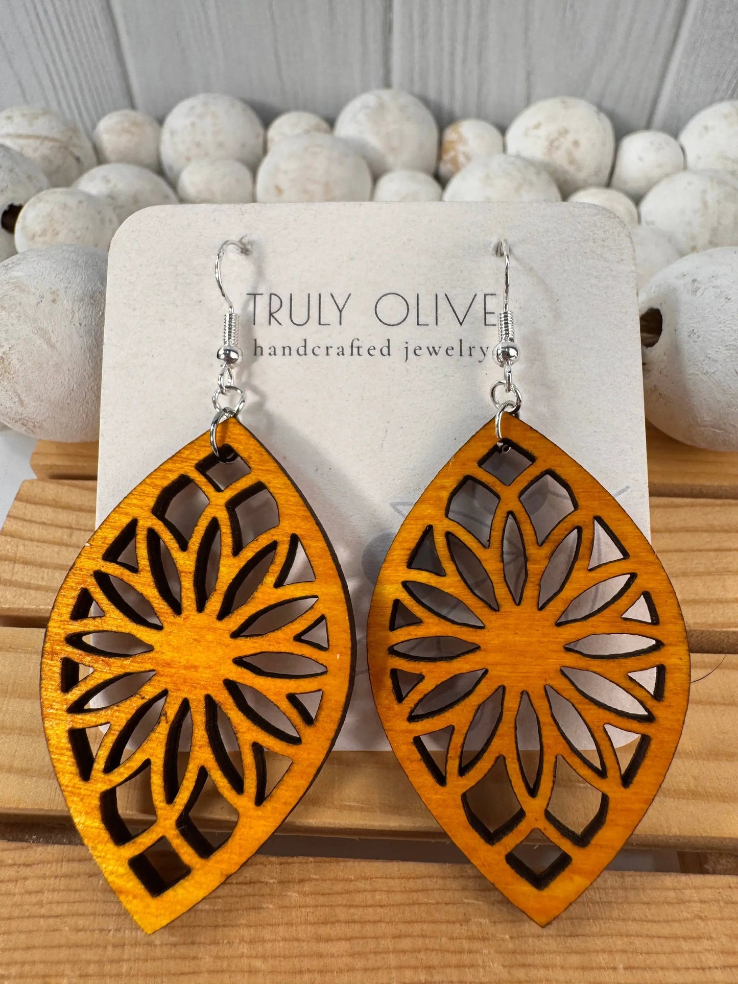 Truly Olive Bohemian Wooden Earrings - Earrings Dangle Earrings