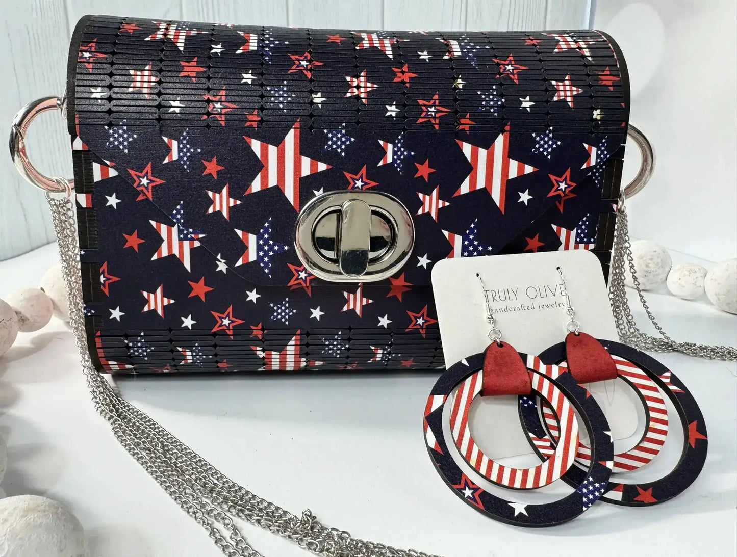 Truly Olive Patriotic-Themed Handbag with Bold Flag-Inspired Pattern For Festivals. - Clutch Bags Clutch Bag - Women's