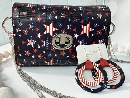 Truly Olive Patriotic-Themed Handbag with Bold Flag-Inspired Pattern For Festivals. - Clutch Bags Clutch Bag - Women's