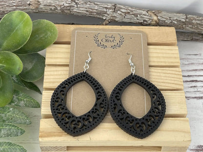 Truly Olive Stunning Wood Mandala Earrings in Unique Oval Shape - Earrings Dangle Earrings
