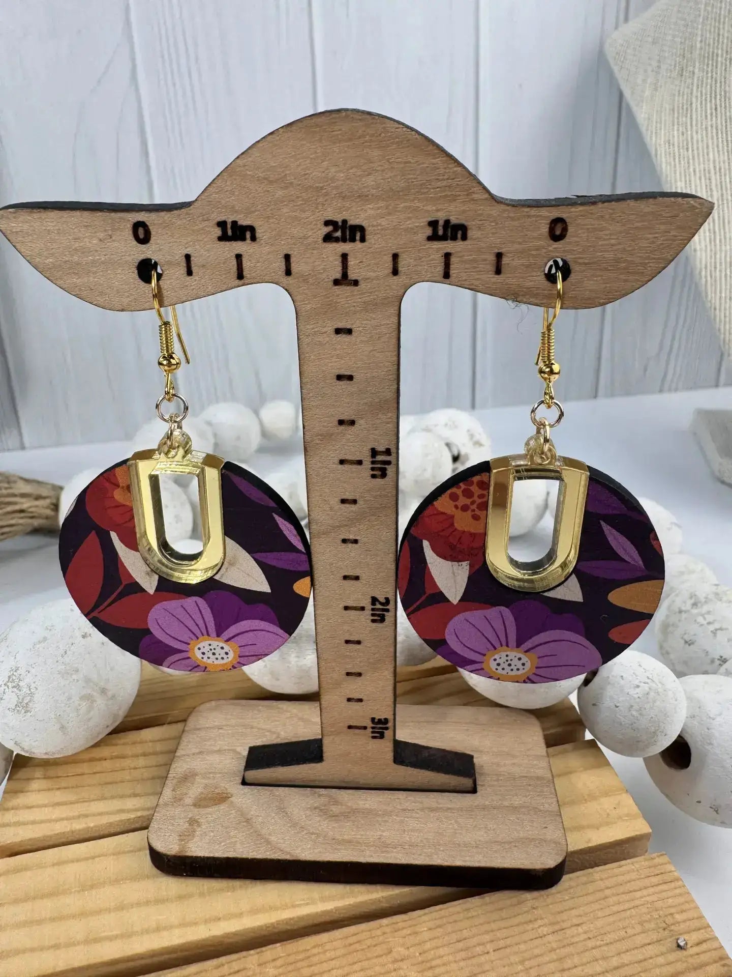 Truly Olive Flower Pattern Wood Earrings Gift For Her - Earrings Dangle Earrings