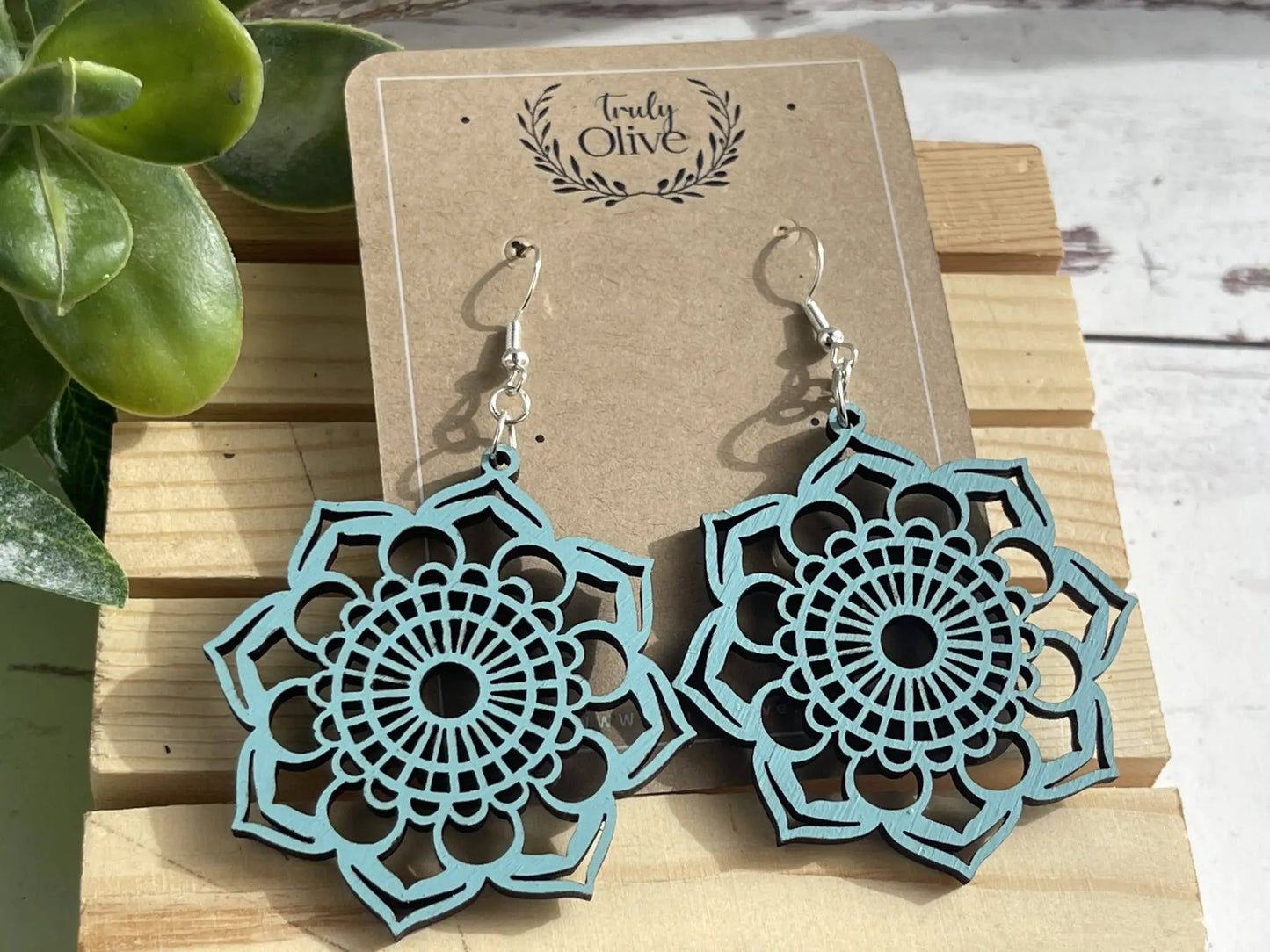 Truly Olive Introducing the Exquisite Lightweight Wood Mandala Earrings - Earrings Dangle Earrings