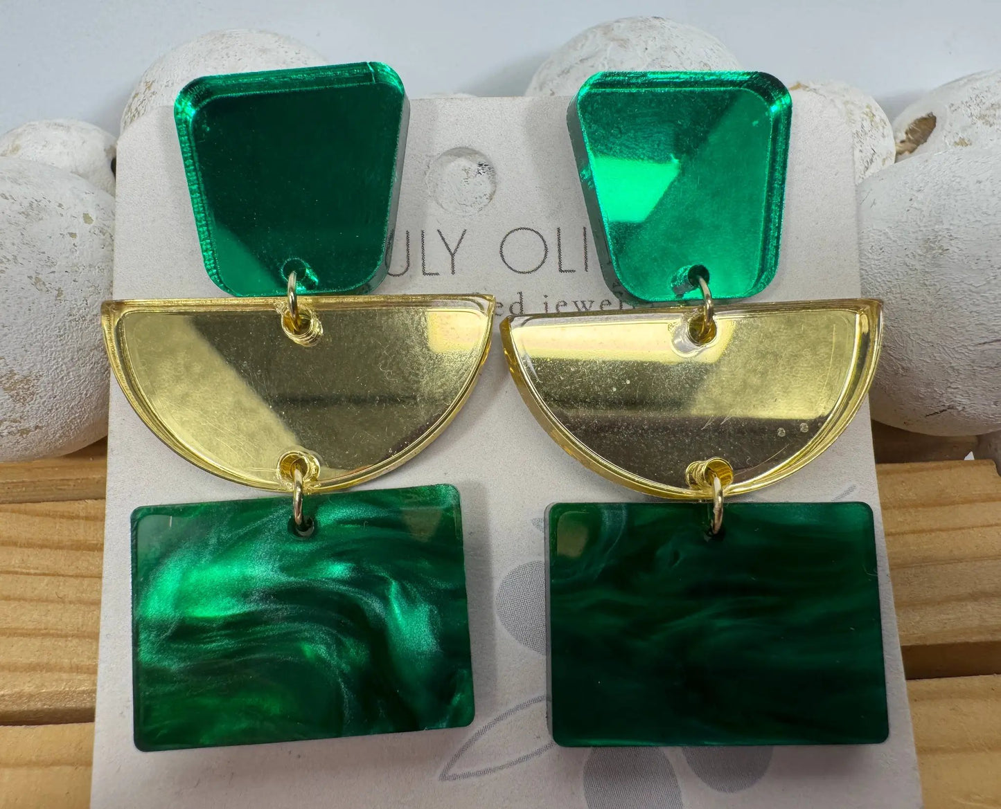 Truly Olive Green and Gold Dazzling Holiday Dangles - Earrings Dangle Earrings