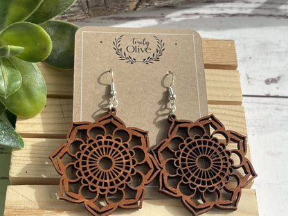 Truly Olive Introducing the Exquisite Lightweight Wood Mandala Earrings - Earrings Dangle Earrings