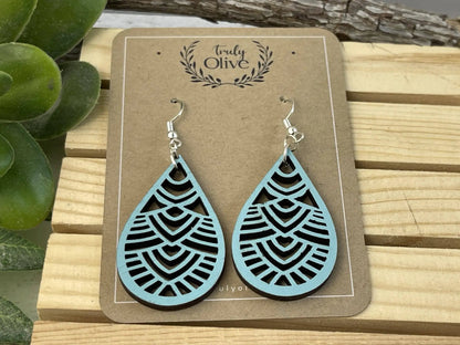 Truly Olive Geometric Small Wooden Earrings - Earrings Dangle Earrings