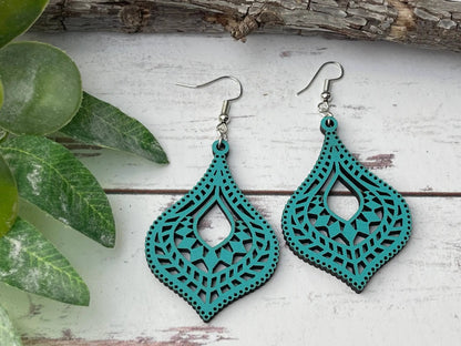 Truly Olive Hourglass Shape Wooden Boho Earrings - Earrings Dangle Earrings