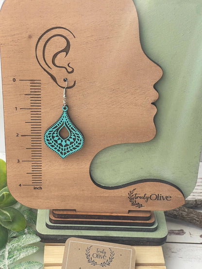 Truly Olive Hourglass Shape Wooden Boho Earrings - Earrings Dangle Earrings